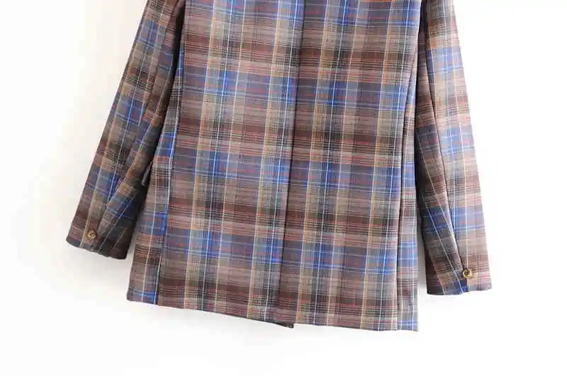 

Vintage Stylish Double Breasted Plaid Blazer Coat Women 2020 Fashion Long Sleeve Pockets Office Wear Female Outerwear Chic Tops