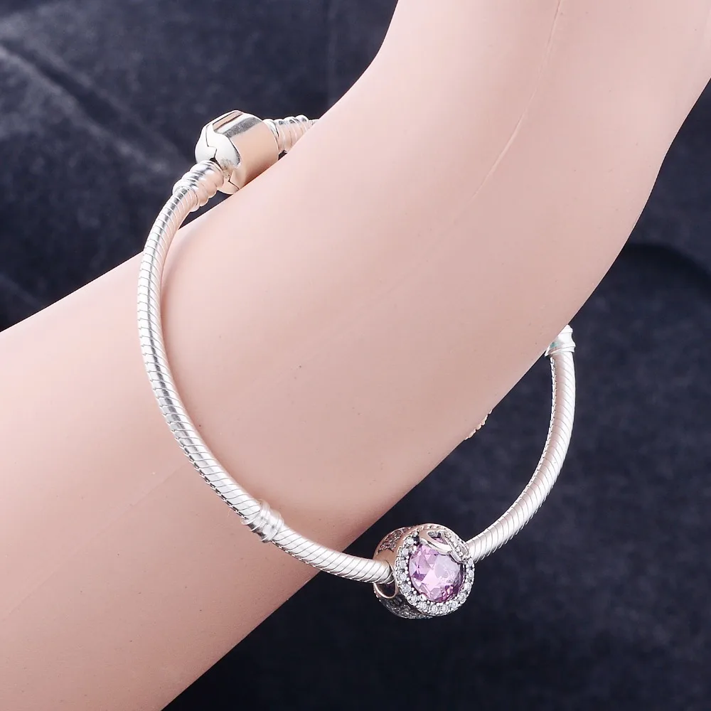 

2019 Winter Pink Crystal Clear CZ Snowflake Beads Fit Original Charms Bracelet 925 Sterling Silver Jewelry Gift Pulseras