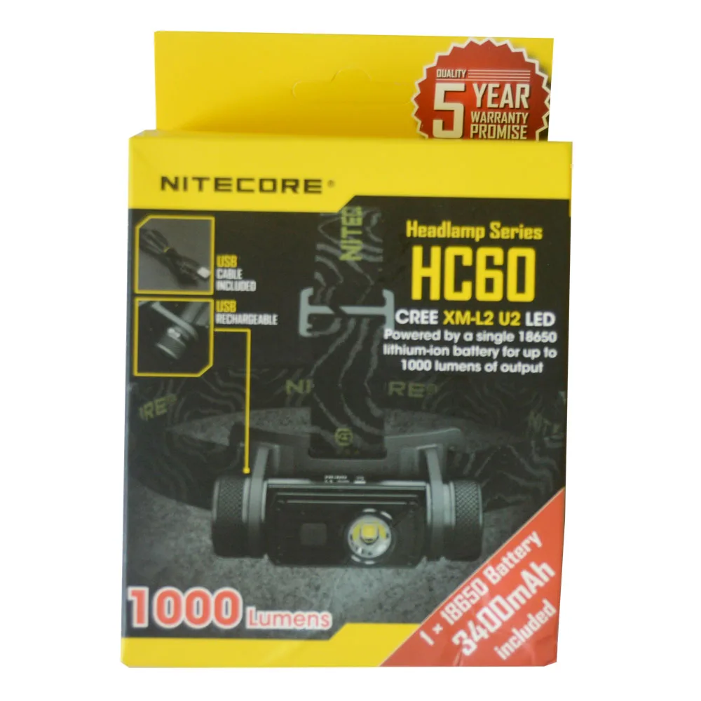 NITECORE HC60 налобный фонарь с зарядкой от USB XM L2 U2 Светодиодный max 1000 люмен луч