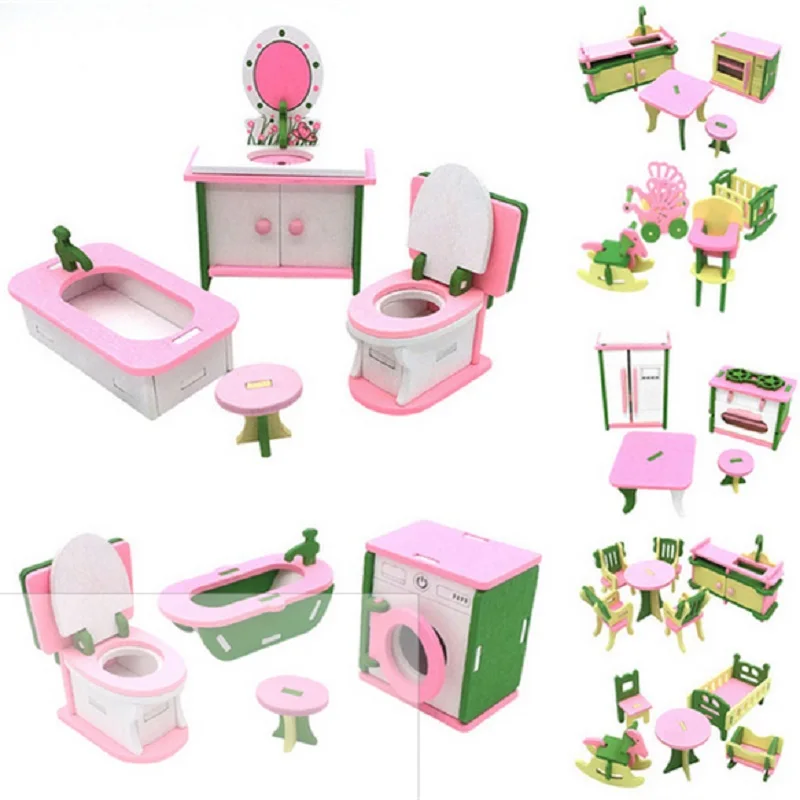 

Simulation Miniature Wooden Furniture Toy House Pretend Doll Furniture Set Dolls Baby Kids Room Play Furniture Toys
