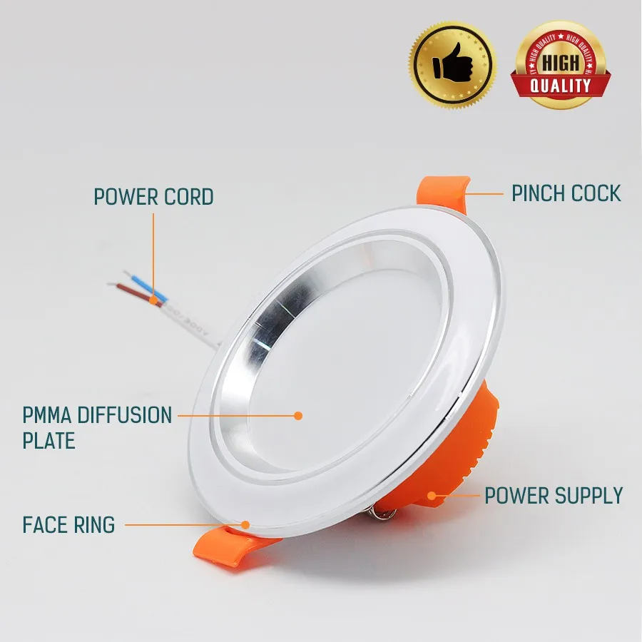 Встраиваемая потолочная лампа 3 цвета 220 В переменного тока 5 Вт