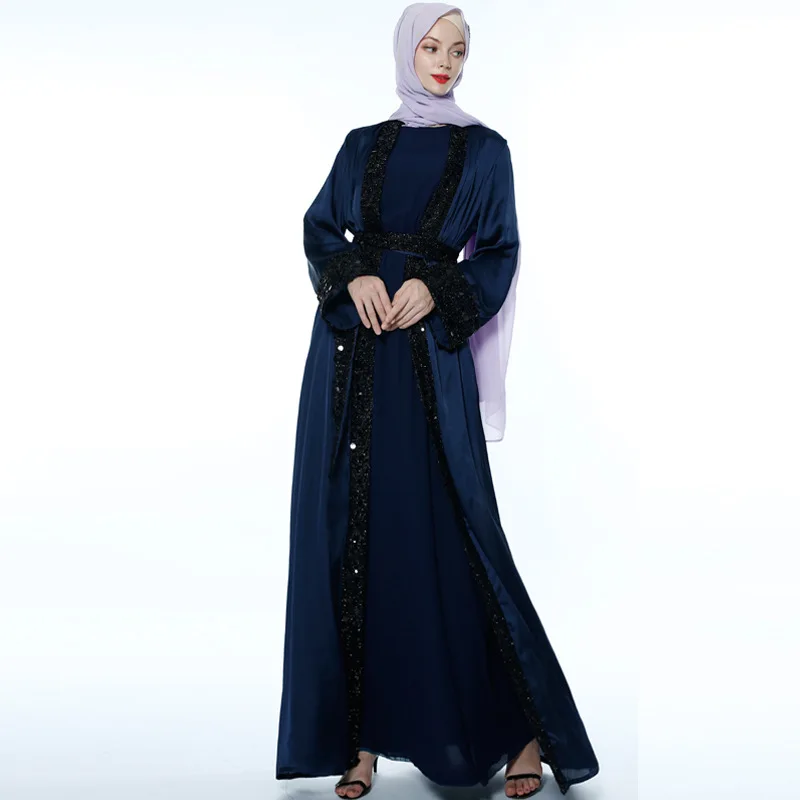 Мусульманское платье Abaya в Дубае Кафтан Beadig Open Abayas Robe На шнуровке Хиджаб Платья