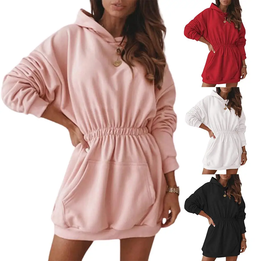 

Women Casual Winter Solid Color Pullover Dress Long Sleeve Hoodie Sweatshirt Women Solid Color Oversized Hoodie Hooded Velvet