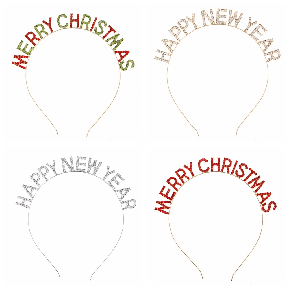 Christmas Hair Accessories For Girls Merry Christmas Hairband Alloy Happy New Year Headband Tiara Rhinestone New Year Eve Gifts