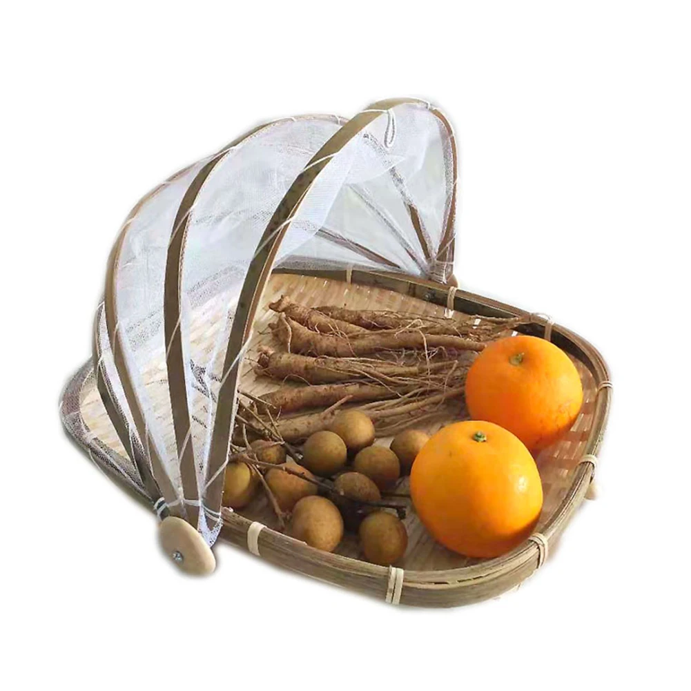 

34*29CM Natural Bamboo Food Serving Handmade Tray Tent Covered Rectangular Bamboo Serving Basket
