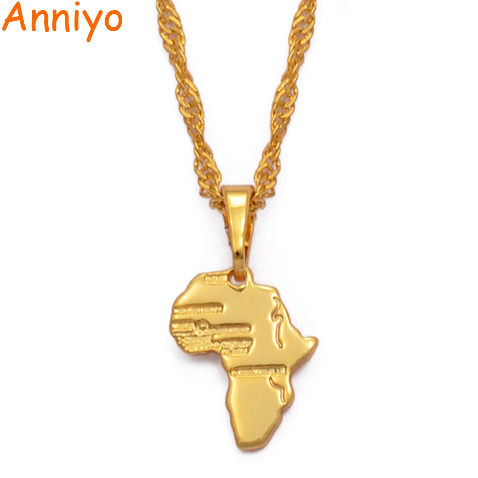 Anniyo(1,3 см) Мини кулон Карта Африки и ожерелье для женщин девушек золотого цвета ювелирные изделия маленькая карта африканская торговля#048604