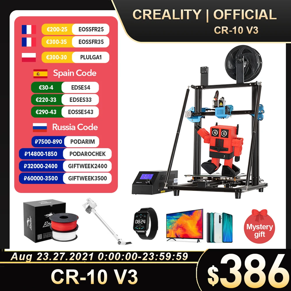 CREALITY 3D CR 10 V3 принтер Размеры 300*300*400 мм TMC2208 бесшумный материнская плата