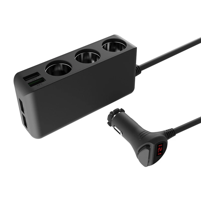 

Car Charger Splitter 120W 12V/24V 3-Socket Car Power DC Outlet Splitter LED Voltmeter Power Switch with 4 USB Ports