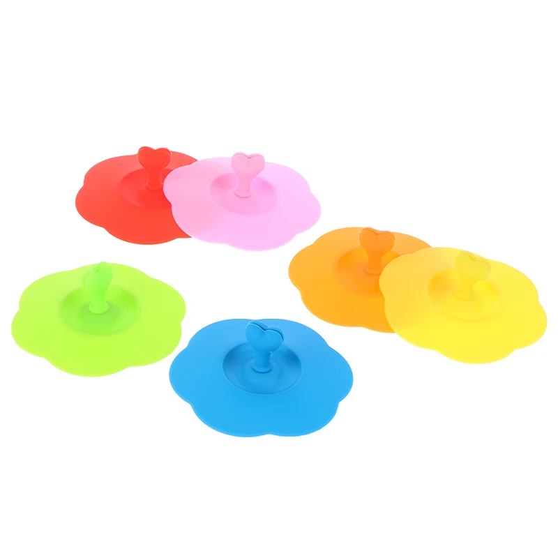 

Cute Love Heart-shaped Adorn Drinking Cup Lid FDA Silicone with Spoon Holder Anti-dust Bowl Cover Cup Seals for Glass Mugs