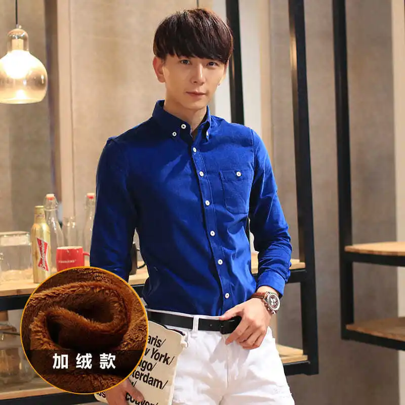 Fall/winter Solid Color Pure Cotton Corduroy Shirt Men's Plus Velvet Warm Long-sleeved Shirt Corduroy Shirt Jacket