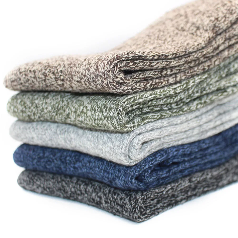 

5pairs Men Cotton Blend Soft Autumn Winter Faux Wool Stretch Crew Socks Gift Daily Fashion Home Casual Keep Warm Breathable