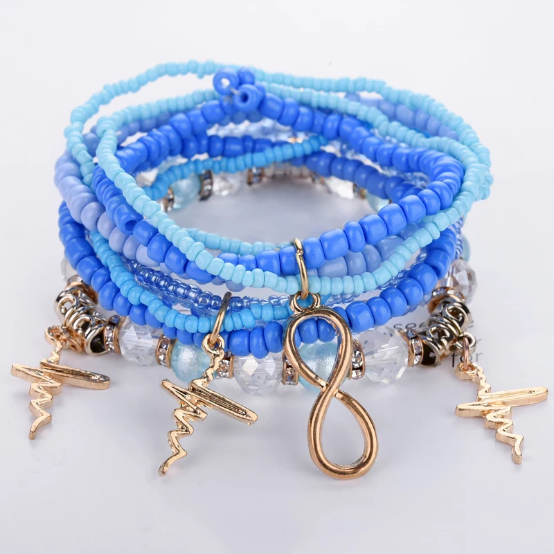 Модные Многослойные браслеты с кристаллами и бусинами для женщин Набор