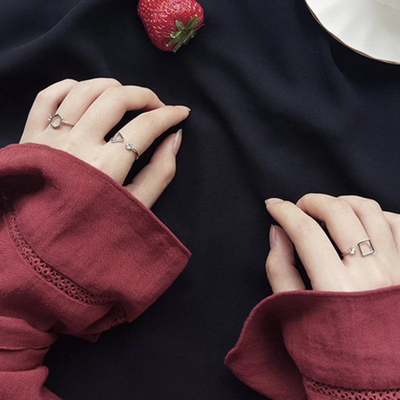 Минималистичное ювелирное изделие серебристые геометрические кольца для женщин