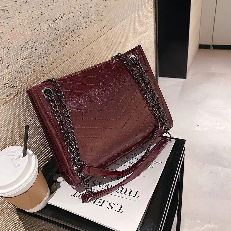 

Shoulder Bag Woman Tote Bag Women Bags Handbag Chain Purse Fashion 2021 New Retro Luxury Bag High Capacity PU Leather Solid