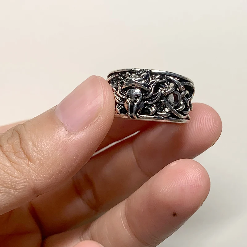 

Linmouge Viking Nine-Tailed Fox Retro Men's Ring Hip-Hop Punk Personality Vintage Cute Gothic Fashion Finger Rings Jewelry RF22