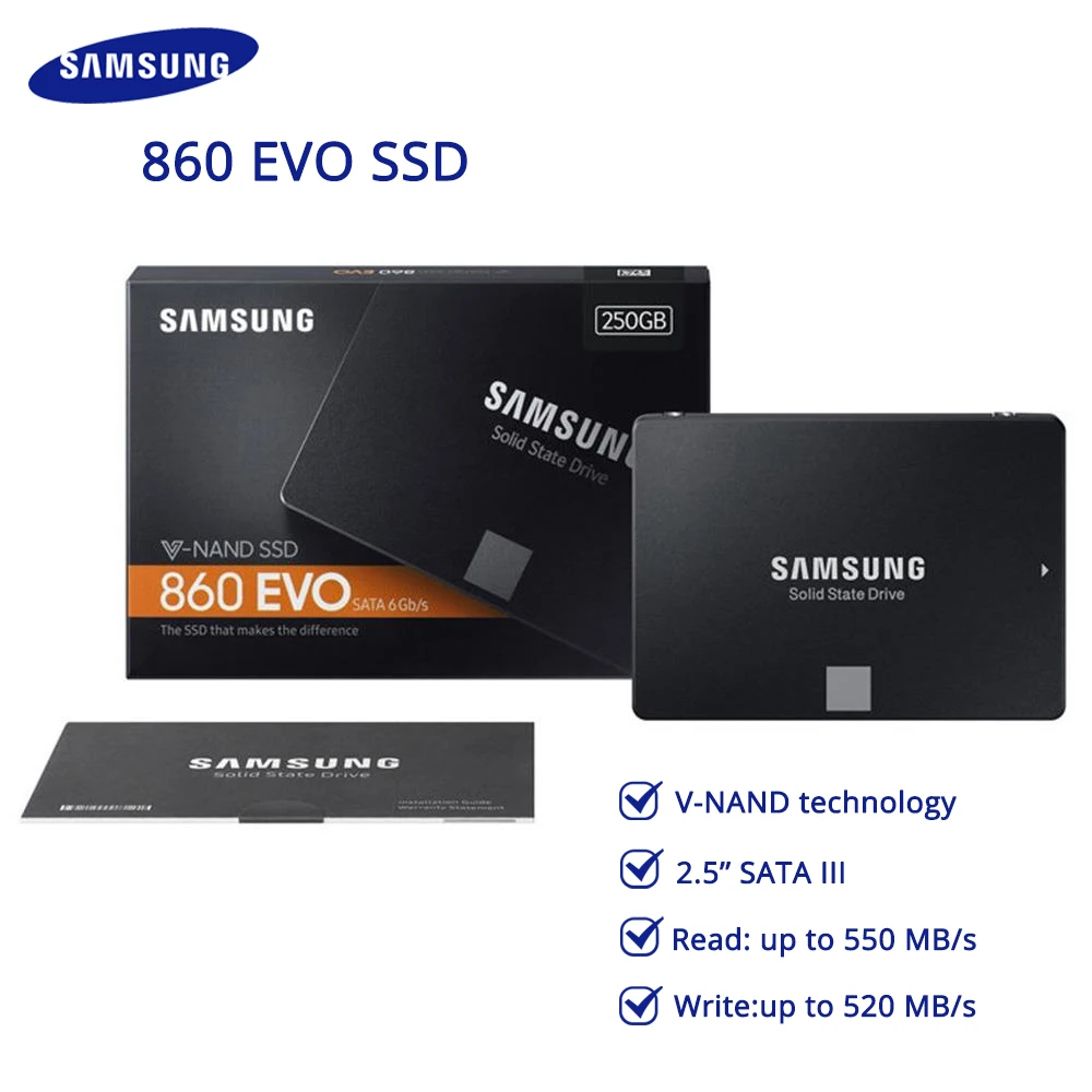 Оригинальный samsung SSD 860 EVO внутренний 250 ГБ 500 1 ТБ 2 Государственный жесткий диск HDD
