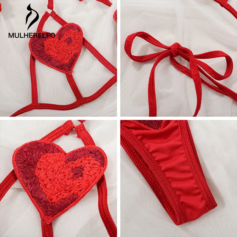 

Temptation Women Three-Point Lingerie Set Halter Hollow Female Sexy Lace-Up Underwear Suit Backless Nightwear Erotic Sleepwear