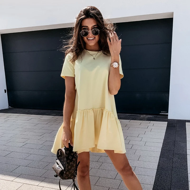 Женское платье с коротким рукавом BEFORW повседневное однотонное свободное