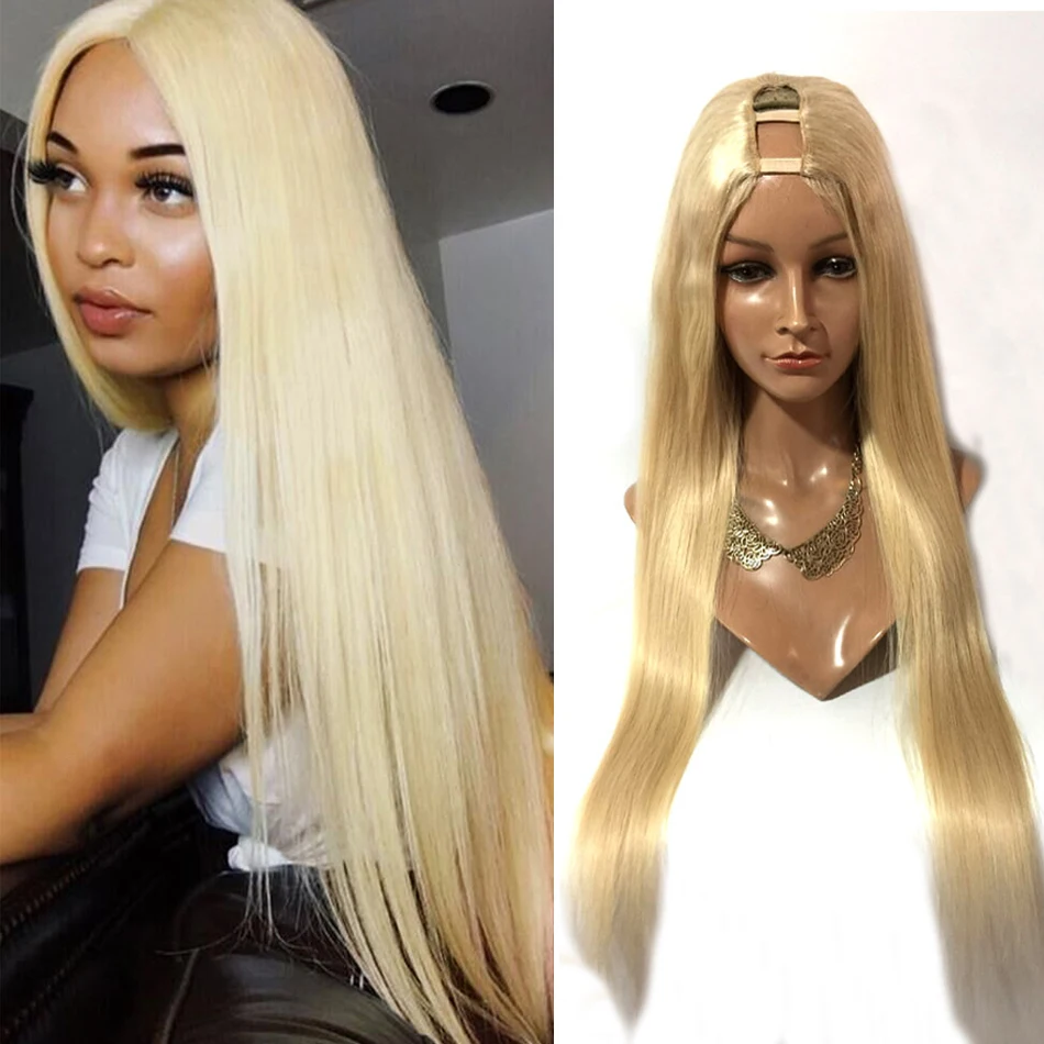 

Ash Blonde 613 U Part Wig Human Hair Long Straight European Remy Human Hair Wigs Middle Right Left Upart 1"x3" #613 U Shape Wig