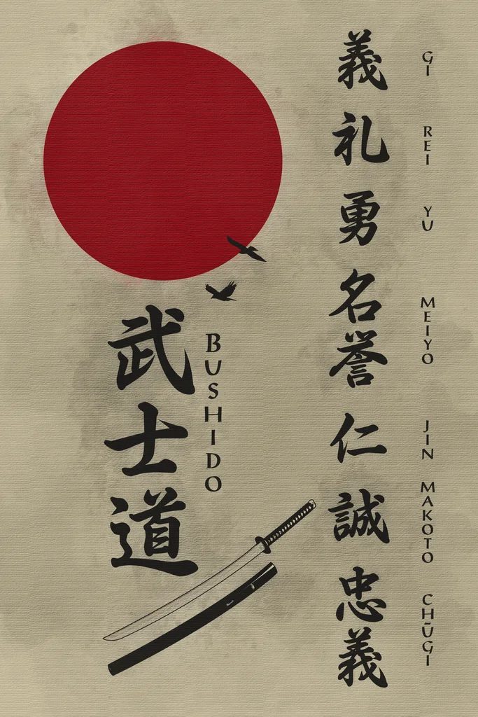 Шелковый плакат с изображением семи добродетелей бусидо самурая для украшения