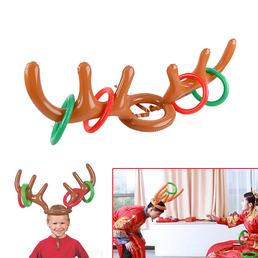 Надувной Санта Забавный оленьи рога кольцо для шляпы Toss Рождество праздник