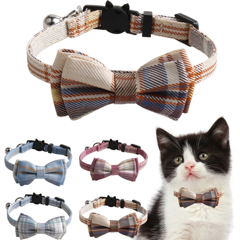 

Классический галстук-бабочка в клетку с воротником-колокольчиком идеально подходит для кошек Kitty, регулируется от 7,8 ~ 10,2 дюйма