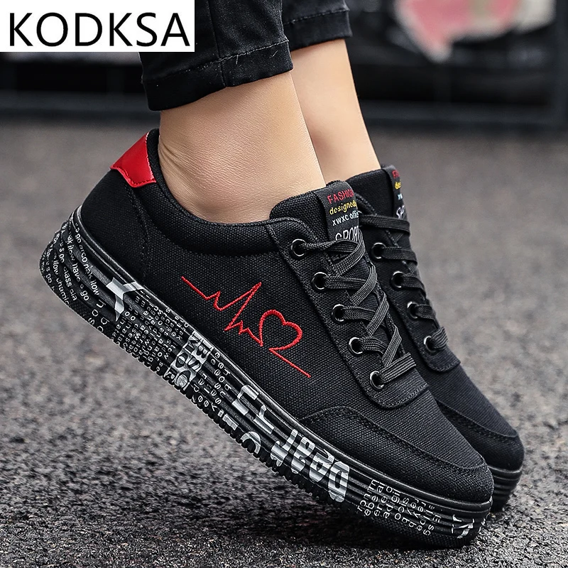 

2021 New Fashion Women Vulcanized Shoes Sneakers Ladies Lace-up Casual Shoes Breathable Canvas Lover Shoes Graffiti Flat