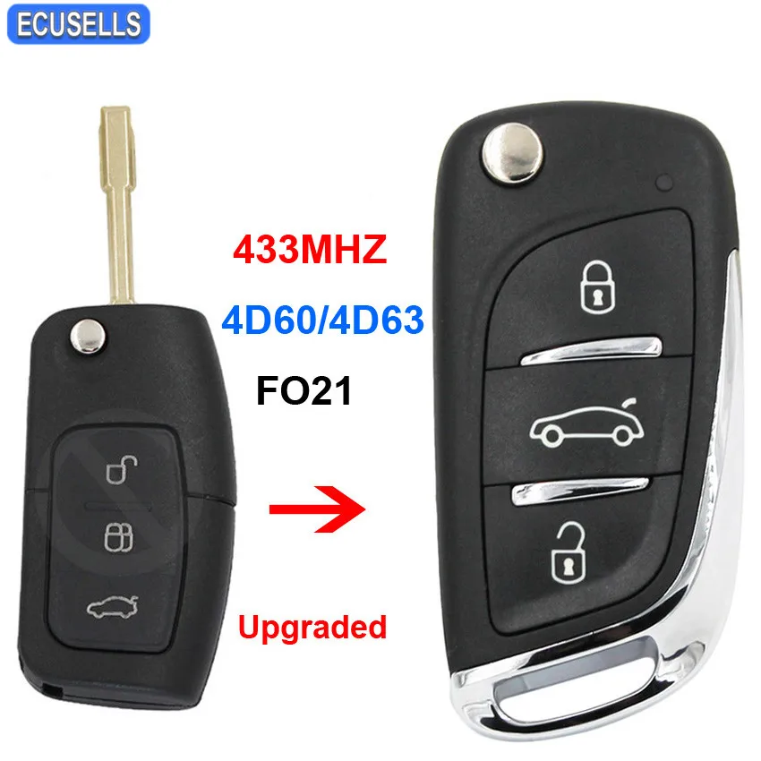 Обновленный раскладной дистанционный ключ DS Style 433 МГц 4D60 или 4D63 чип FO21 Blade для Ford