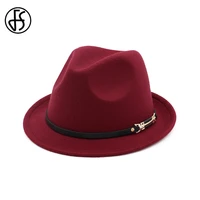 fs fashion 2020 short brim fedoras women wool fedora hat men jazz panama solid black wine red blue vintage trilby cap felt hats