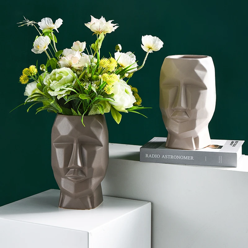 

European Style Geometric Portrait Vase Human Face Ceramic Vase Decor Personality Creative Flower Pot Home Garden Decoration