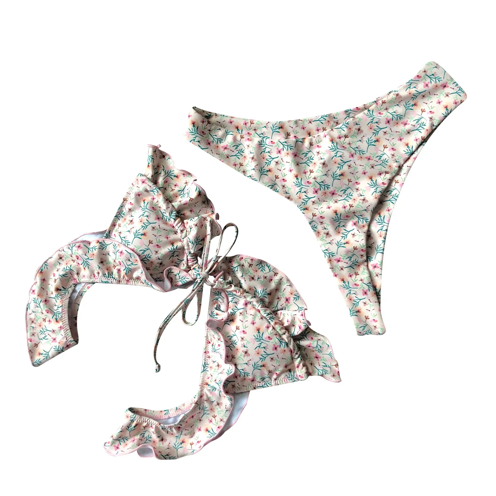 

maillot de bain fille Ladies Fashion Sexy Swimwear Checkered Halter Strap Split Sexy Bikini Swimsuit Summer small floral suit F4