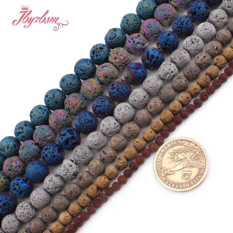 Круглые Бусины Из лавового камня с металлическим покрытием бусины из