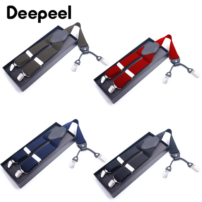 

Deepeel 1pc 3.5X125cm Men Suspenders Adult 4 Clips Strap Multicolor Clip Buckles Elastic Male Jockstrap Business Accessories