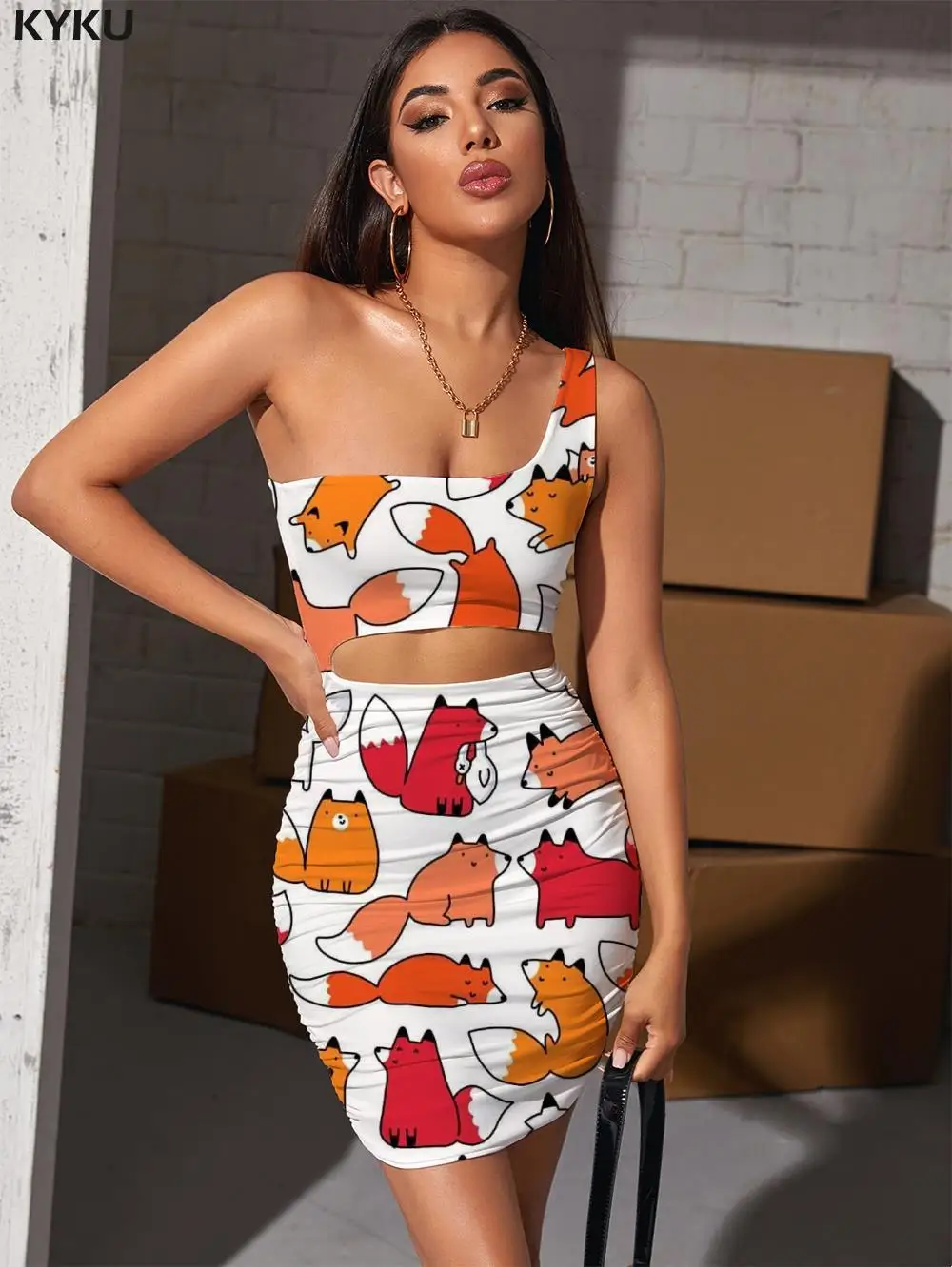 Женское платье без рукавов KYKU летнее винтажное с 3D-принтом лисы и лямкой на шее -
