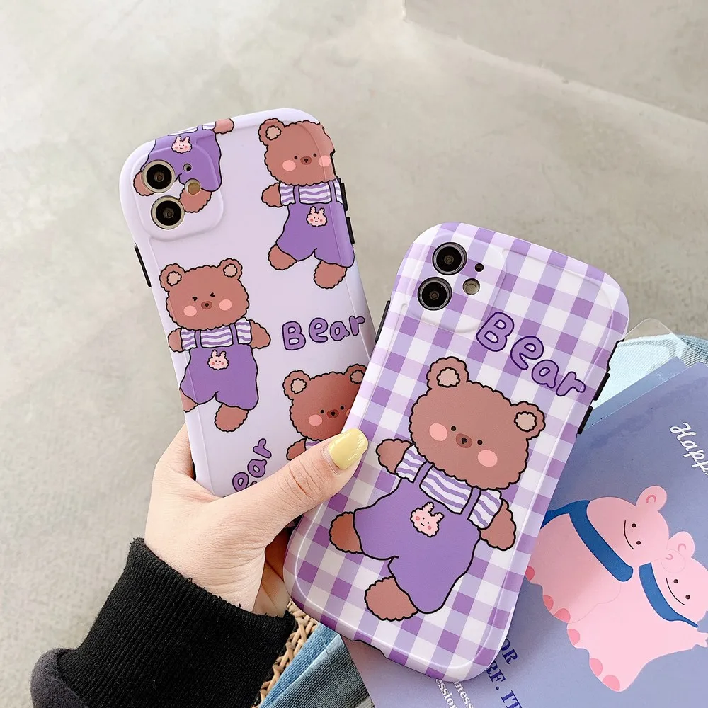 

Purple bear mobile phone shell for iPhone SE 2020 11 Pro X XS Max XR 7 8 PlusTPU cartoon mobile phone case new