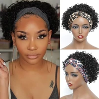 pixie cut wig human hair headband wigs for black women brazilian glueless human hair wigs short curly scarf wig 180 density