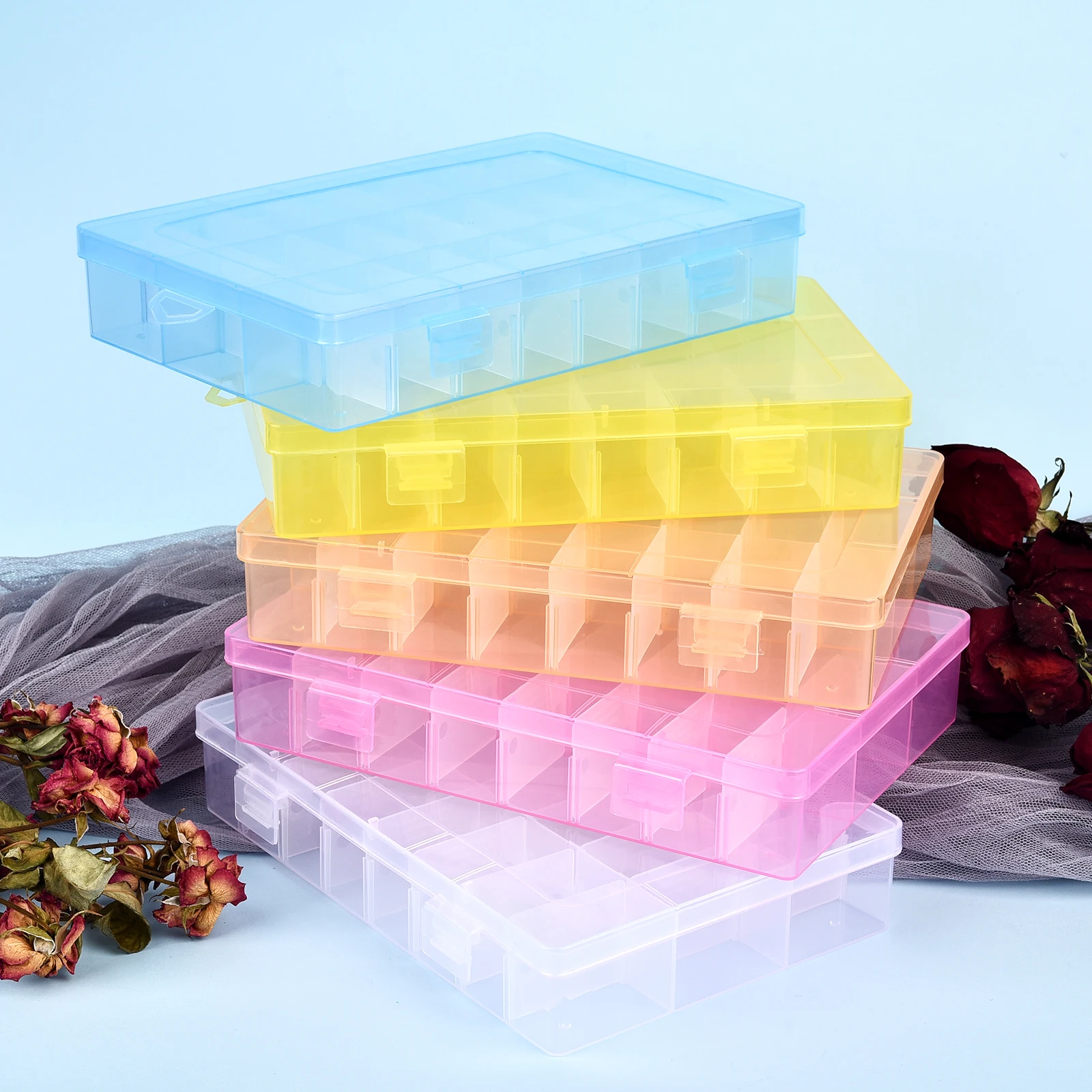 2021 Transparent 24 Grids Storage Box Plastic Embroidery Floss Bobbins Beads Pill Storage Organizer DIY Cross Stitch Sewing Tool