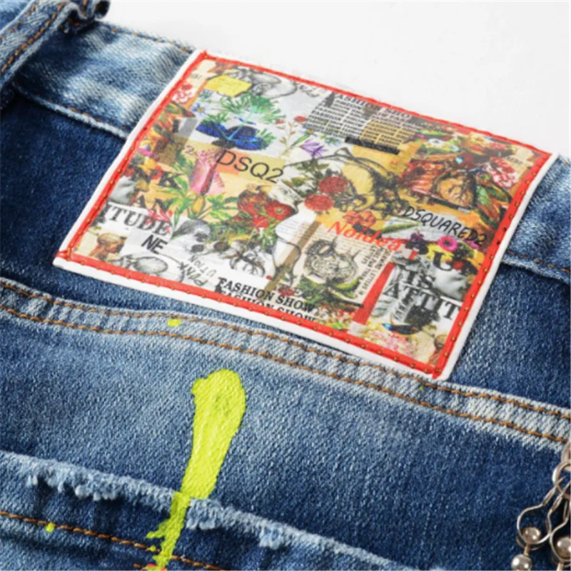 

summer Style brand Italy jeans men Shorts jeans Men denim trousers straight paint Slim blue hole Shorts jeans for men 2021