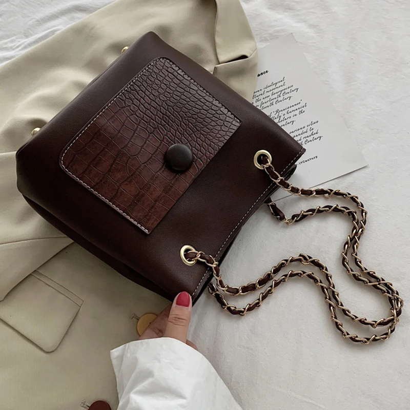 

Crocodile Pattern Bucket Bags For Women 2021 Solid Color Crossbody PU Leather Shoulder Handbags Female Travel Cross Body Bag