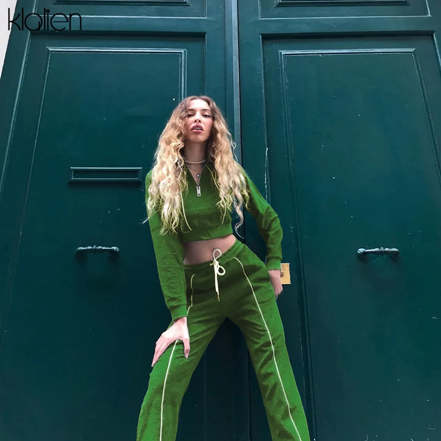 Женский комплект из 2 предметов kalien зеленая толстовка на молнии с длинным рукавом