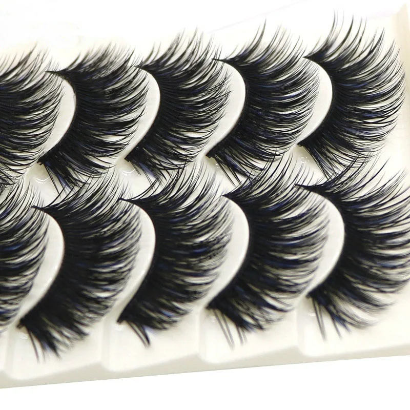 Норковые накладные ресницы 5 пар синие и черные натуральные длинные густые