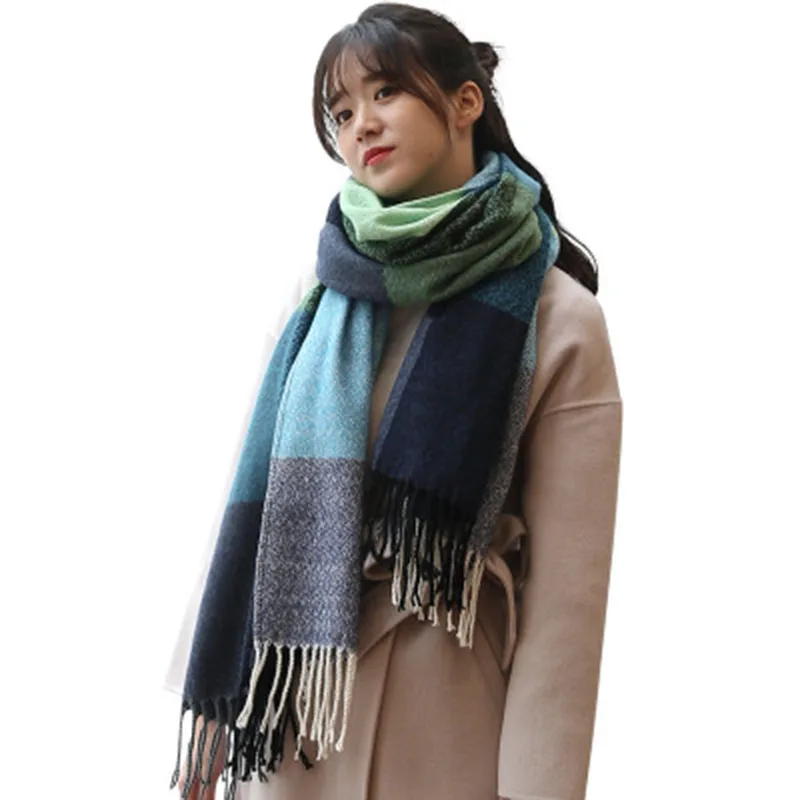 Плед шарф женский зимний 2019 имитация кашемира с кисточками шаль шерстяной