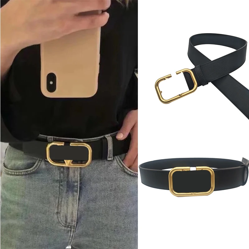 

Genuine Leather Women Belt Cow Skin Wide 3.8CM Gold Buckle Jeans Waist Cummerbunds High Quality