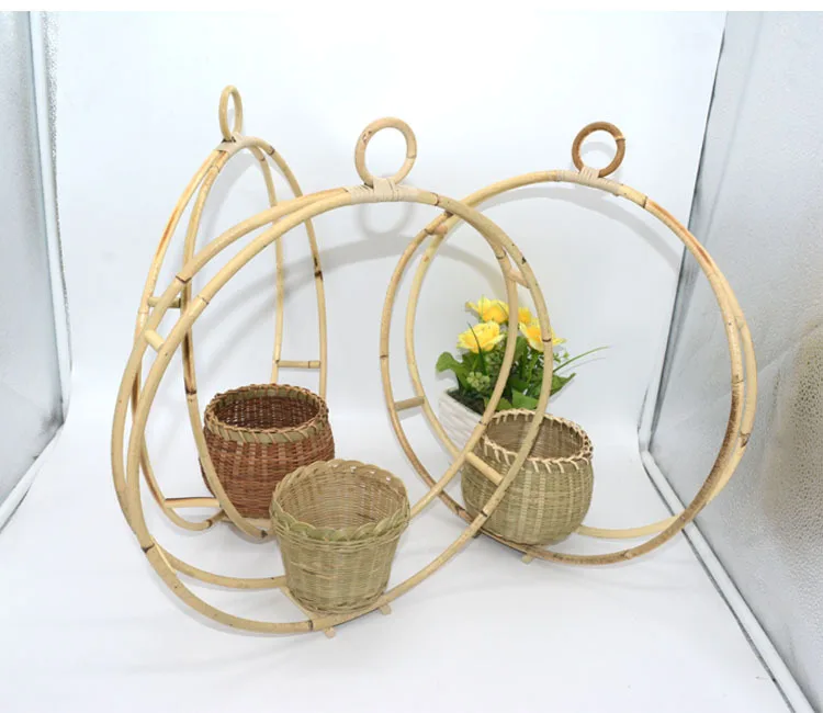 

Rattan Storage Hanging Basket Ring Hook Creative Flower Basket Bamboo Flower Pot Round Storage Courtyard Vase Decoration Home