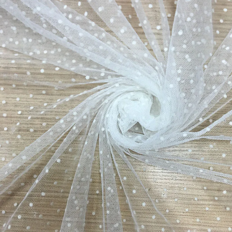 Кружевная ткань в горошек белый ширина 150 см | Дом и сад