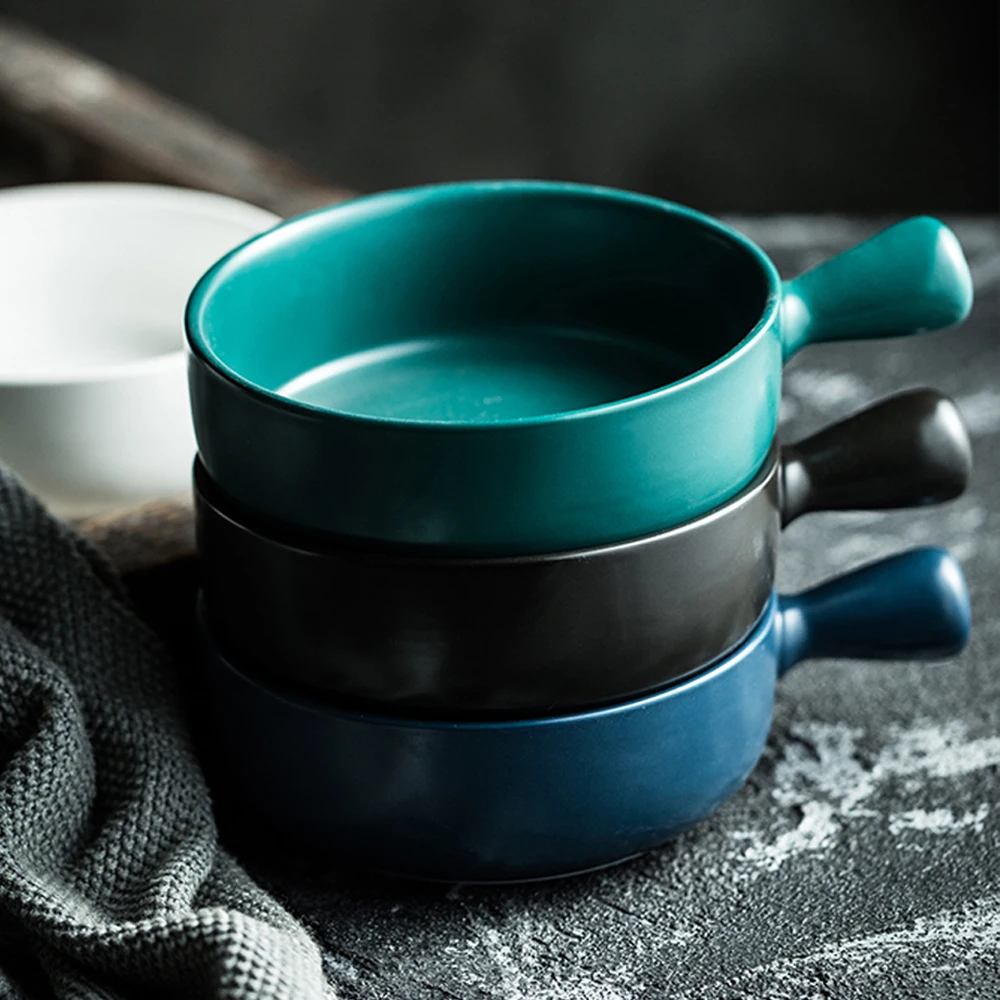 Керамическая чаша MUZITY с ручкой фарфоровая для салата или фруктов 6 дюймов