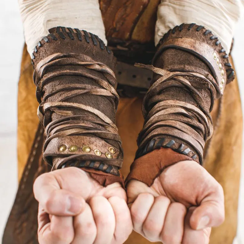 Medieval Viking Pirate Cosplay Leather Armor Arm Warmer Men Warrior Knight Gauntlet Bracer Steampunk Costume Accessory For Larp |