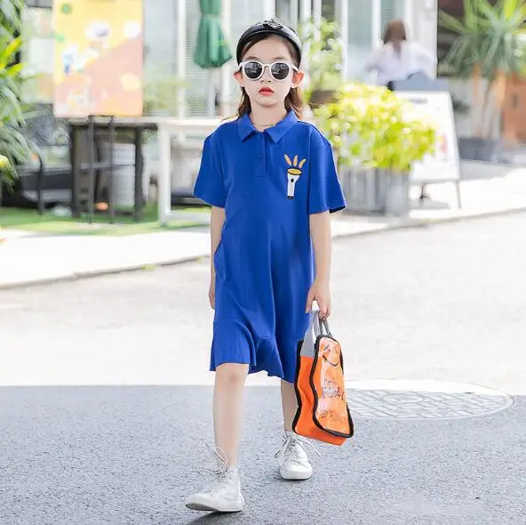 

Cultiseed Big Girls Short Sleeve Dress Child Girl Turn Down Collar Ruffles Long Dress Kids Cute Casual Dress Letter Print Dress