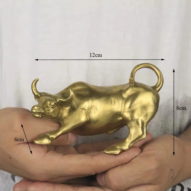 GOLD BRASS CHARGING STOCK MARKET BULL ORNAMENT ANIMAL FIGURINE WALL STREET OX STATUE FENG SHUI SCULPTURE HOME OFFICE DECOR | Дом и сад