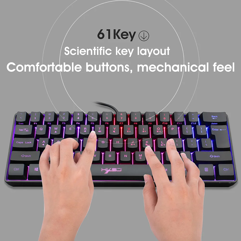wired gaming keyboard adjustable rgb backlit multiple shortcut 61 keys keyboard mechanical feeling for computer laptop pc gamer free global shipping